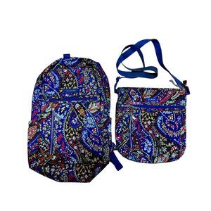 Vera Bradley Backpack & Crossbody Set Blue Paisley Floral | Matching Bag Bundle